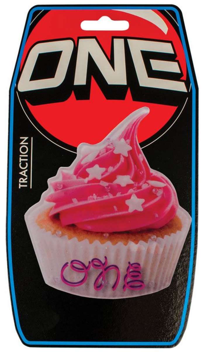 Oneball Cupcake Stomp Pad 2023-2024 - A pink cupcake with white frosting and star-shaped sprinkles on top, sitting in a white wrapper.