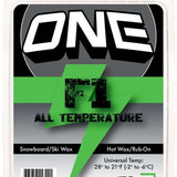 Oneball F-1 Hot Wax All Temp 165G 2024 - A green and black package with a large "F1" logo in distressed font, featuring a lightning bolt graphic.