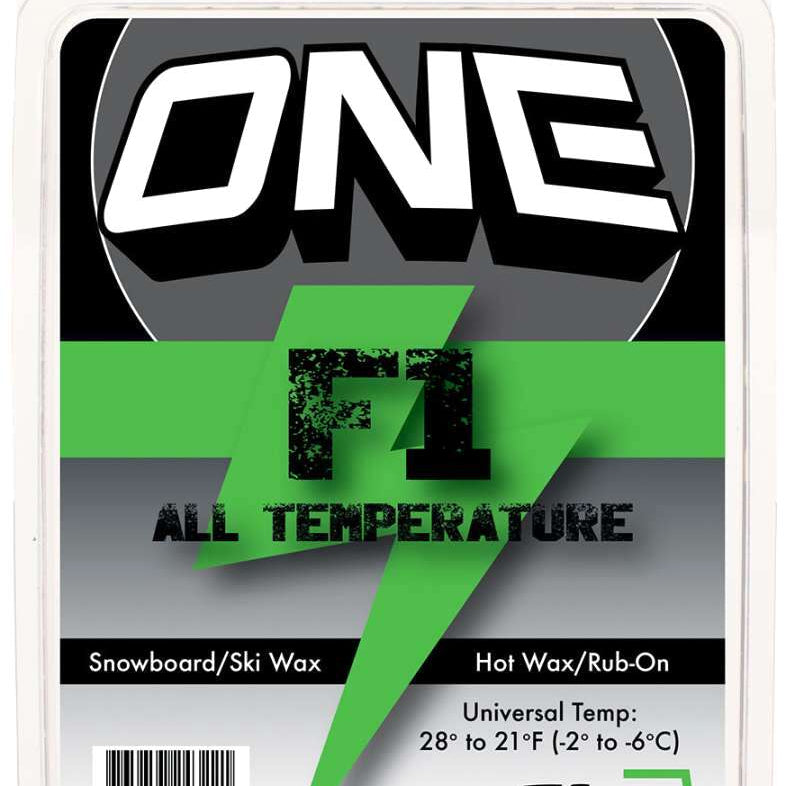 Oneball F-1 Hot Wax All Temp 165G 2024 - A green and black package with a large "F1" logo in distressed font, featuring a lightning bolt graphic.