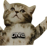 Flying Cat - A cat with a surprised expression, wearing a white shirt that says "ONE" in bold letters.