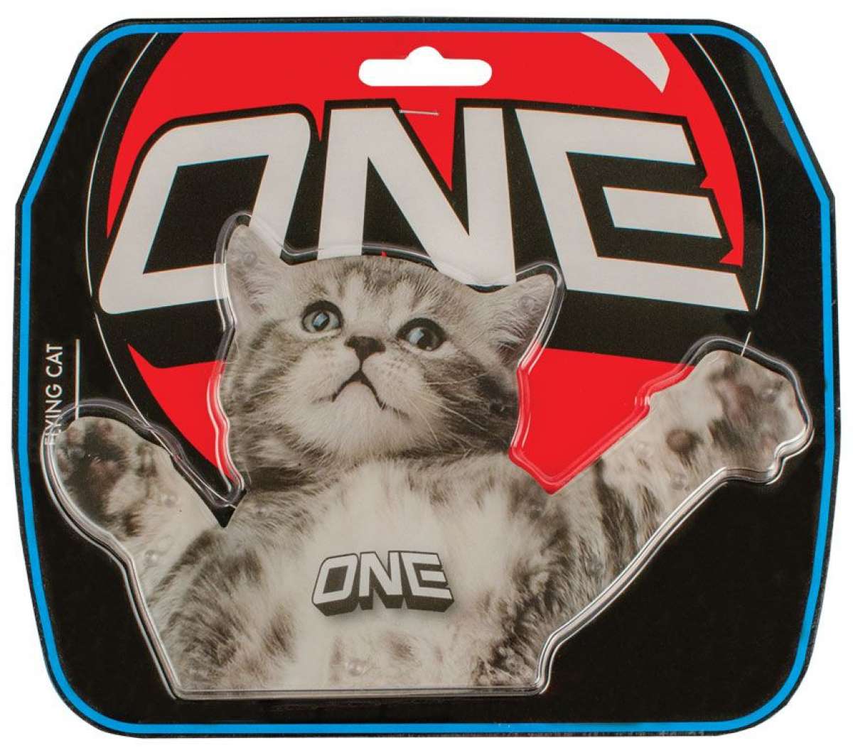 Oneball Flying Cat Stomp Pad 2024 - A flying cat with outstretched arms and legs, wearing a red cape.
