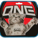 Oneball Flying Cat Stomp Pad 2024 - A flying cat with outstretched arms and legs, wearing a red cape.