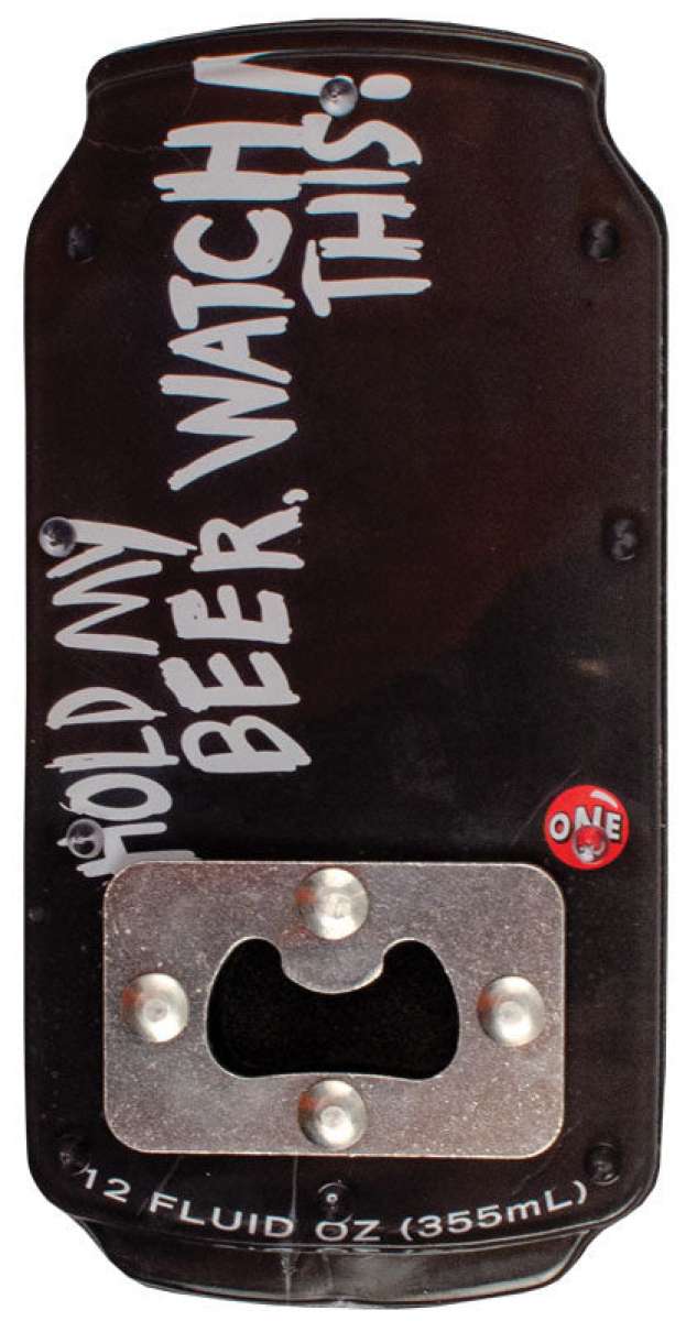 Oneball Hold My Beer Stomp Pad 2024 - A black stomp pad with a red logo and white lettering that reads "Hold My Beer".