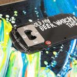 Oneball Hold My Beer Stomp Pad - A black stomp pad with a silver metal "hold my beer" logo in the center.