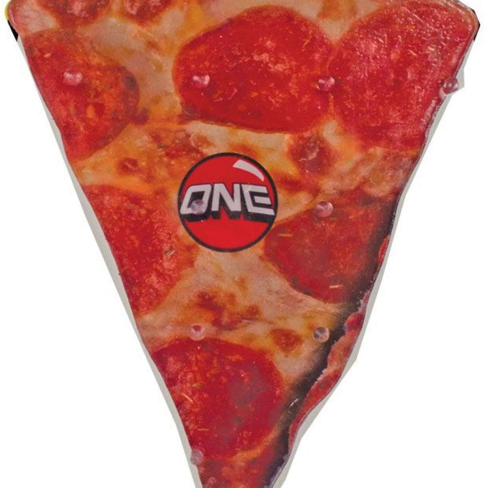 Oneball Pizza Stomp Pad 2024 - A pizza-shaped stomp pad with a red sauce and cheese topping design, featuring the word "ONE" in white letters on top of the pizza.