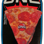 Oneball Pizza Stomp Pad - A pizza slice-shaped stomp pad with a red and white logo featuring the word "ONE" in bold letters, set against a black background.