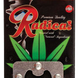 Oneball Radical Bottle Opener Pad 2024 - A black bottle opener pad with a red and yellow stripe at the top, featuring a white cannabis leaf design.