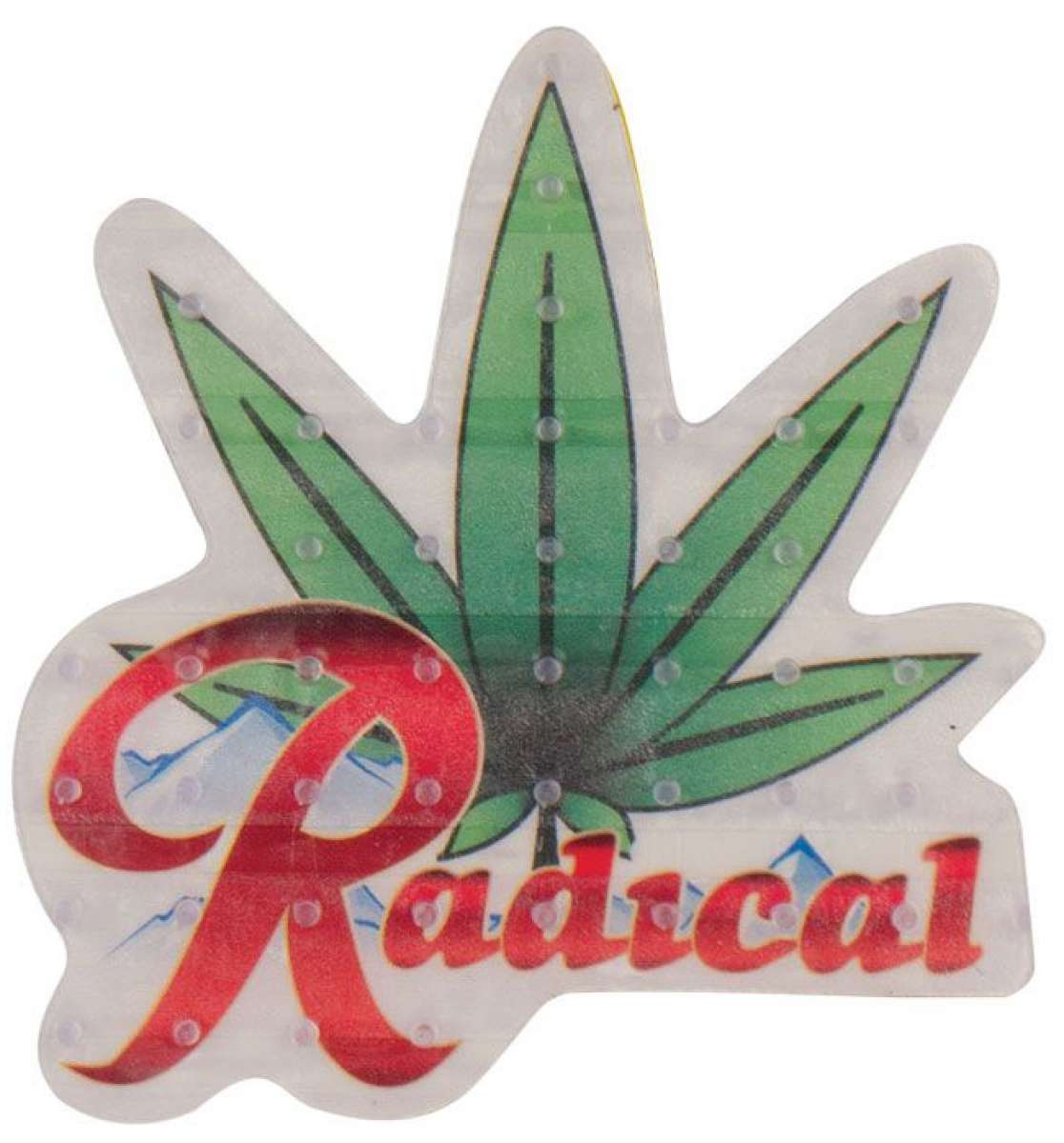 Oneball Radical Leaf Stomp Pad 2024 - A green leaf with black veins and a blue mountain range in the background.