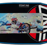 Oneball Radical Rick Stomp Pad - A blue stomp pad with a cartoon character riding a skateboard on it.