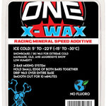Oneball X-Wax Ice Cold - A red, white, and blue wax with a snowboarder riding down a mountain in the background.