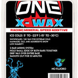 Oneball X-Wax Ice Cold - A red, white, and blue wax with a snowboarder riding down a mountain in the background.