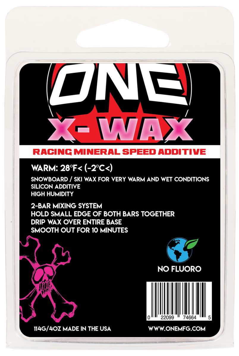 Oneball X-Wax Warm 2024 - A red can with a white label and black text, featuring a snowboarder riding down a mountain on the front.