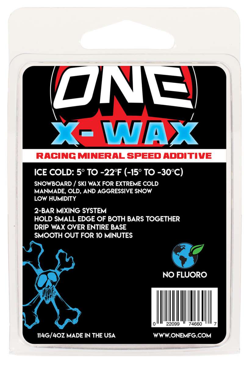 Oneball X-Wax - A red and black box with a white snowboarder on it, featuring the words "Ice Cold" in blue letters.