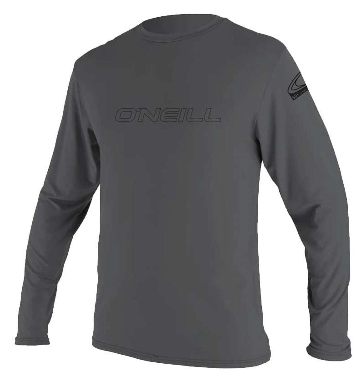 O'Neill Basic Skins Long Sleeve Sun Shirt 2022 - A long-sleeved shirt with a crew neck and a solid light gray color.