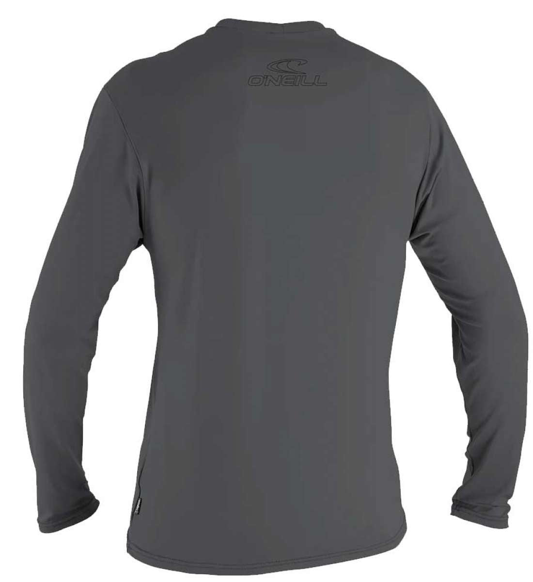 O'Neill Basic Skins Long Sleeve Sun Shirt 2022 - A dark gray long-sleeved shirt with a crew neck and a small logo on the upper left chest area.