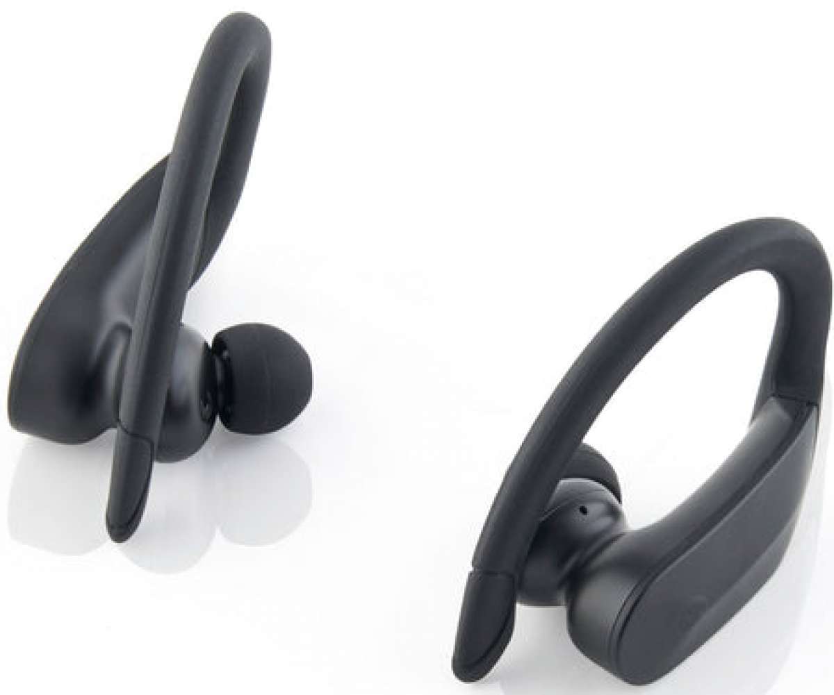 Outdoor Tech Mantas 2.0 Wireless Earbuds - Black earbuds with a small black charging case.