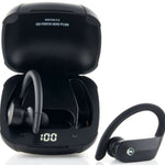 Outdoor Tech Mantas 2.0 Wireless Earbuds - Black earbuds with white accents in a black case.