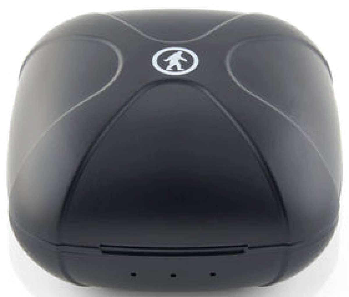 Outdoor Tech Mantas 2.0 Wireless Earbuds - Black earbuds with white accents and a charging case.