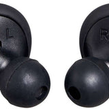 Outdoor Tech Pearls Wireless Earbuds - Black earbuds with gold accents and a black charging case.