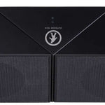 Outdoor Tech Twin Peaks Portable Speaker - A black rectangular speaker with a mesh front and angled top, featuring two small blue lights on its left side.