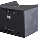 Outdoor Tech Twin Peaks Portable Speaker - Black speaker with white logo on top, angled to show front and side mesh grille.