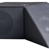 Outdoor Tech Twin Peaks Portable Speaker - A black rectangular speaker with a mesh front and back, angled to show both sides.