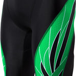 TYR Men's Phoenix Splice Jammer Swimsuit - A black swimsuit with a green and white patterned design on the left leg.