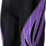 TYR Men's Phoenix Splice Jammer Swimsuit - A black swimsuit with a purple and white abstract pattern on the left leg.