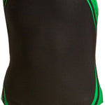 Water Pro Ladies' Poly Splice Team Swimsuit - Black swimsuit with green and black stripes on the sides.