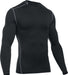 Under Armour Men's ColdGear Armour Compression Mock Neck Baselayer - A black long-sleeved shirt with a mock neck and compression fit, featuring white accents on the shoulders and chest.