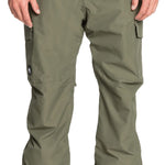 Quiksilver Porter Insulated Pants - Olive green pants with zippered pockets and a black logo on the left leg.