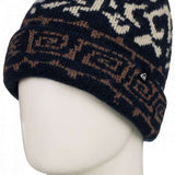 Quiksilver Archive Beanie 2024 - A navy blue beanie with a white and tan geometric pattern on top.