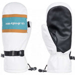 Quiksilver Broad Peak Mittens - Mittens are white with a teal logo on the back of one mitten and brown trim around the wrist strap.