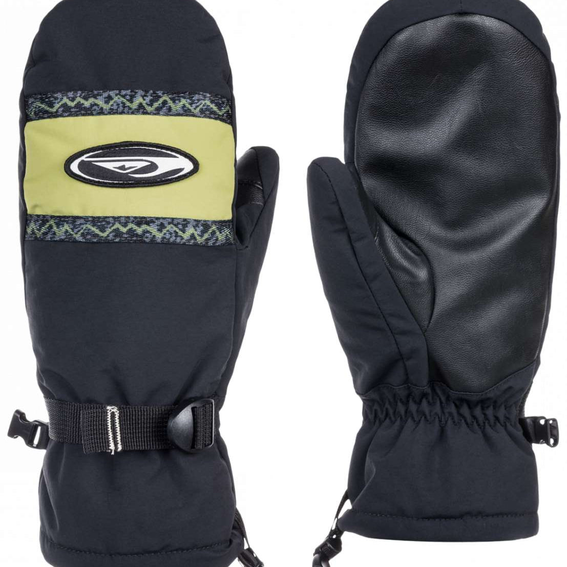 Quiksilver Broad Peak Mittens - A pair of black mittens with a white logo on the back of one mitten.