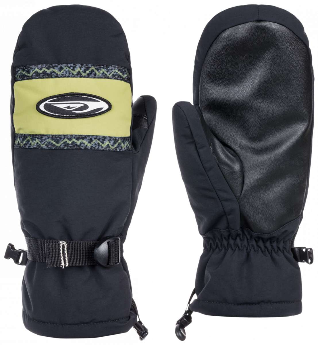 Quiksilver Broad Peak Mittens - A pair of black mittens with a white logo on the back of one mitten.