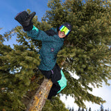 Quiksilver High Altitude 2L GORE-TEX Shell Jacket 2023 - A blue and black jacket with a snowboarder on it, wearing goggles and holding a ski pole.