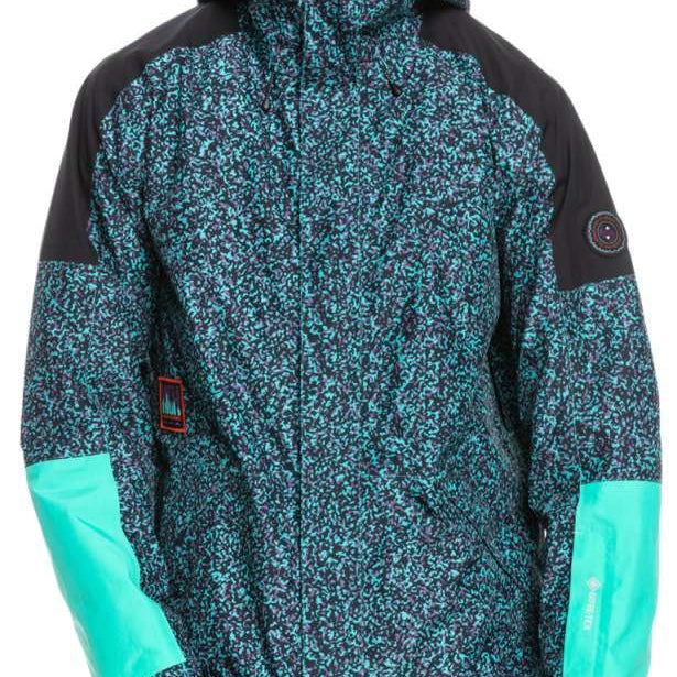 Quiksilver High Altitude 2L GORE-TEX Shell Jacket 2023 - A black jacket with a subtle pattern of small, light blue and purple dots.