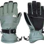 Quiksilver Mission Gloves 2024 - A pair of olive green gloves with a white logo on the top left side, featuring a strap and buckle closure at the wrist.