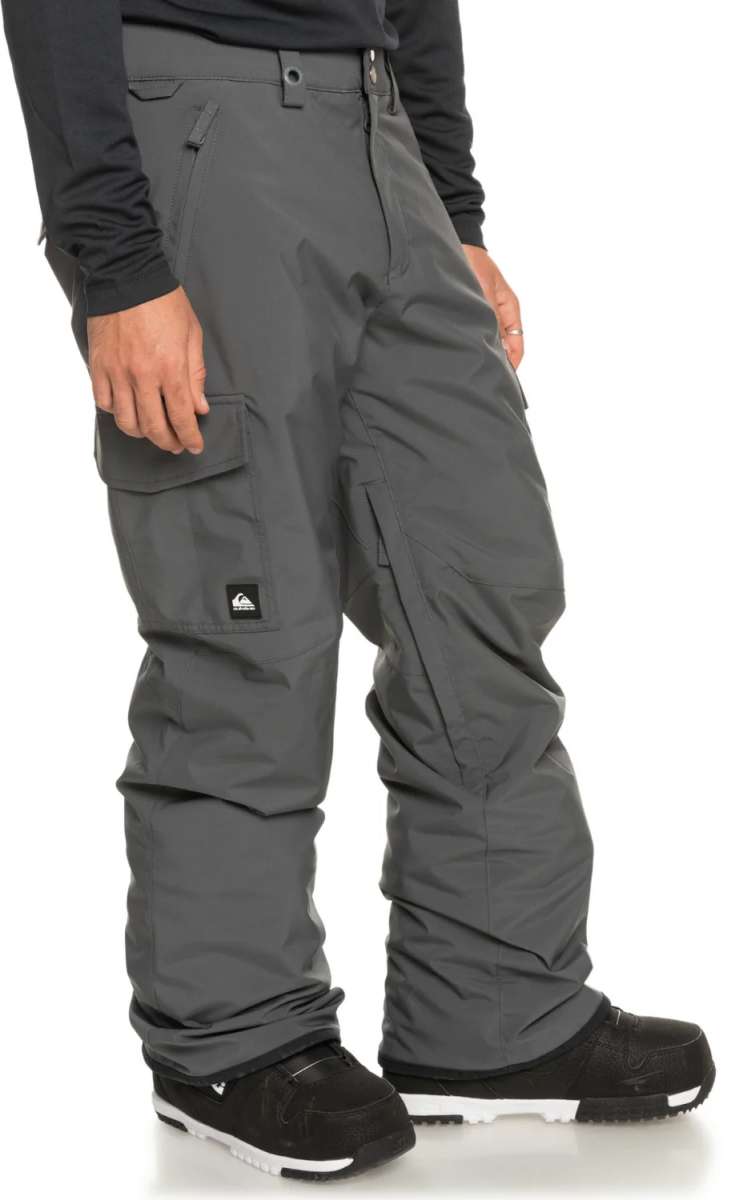 Quiksilver Porter Insulated Pant 2024 - Dark gray snow pants with zippered pockets and a black logo patch on the left leg.