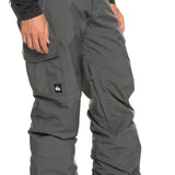 Quiksilver Porter Insulated Pant 2024 - Dark gray snow pants with zippered pockets and a black logo patch on the left leg.