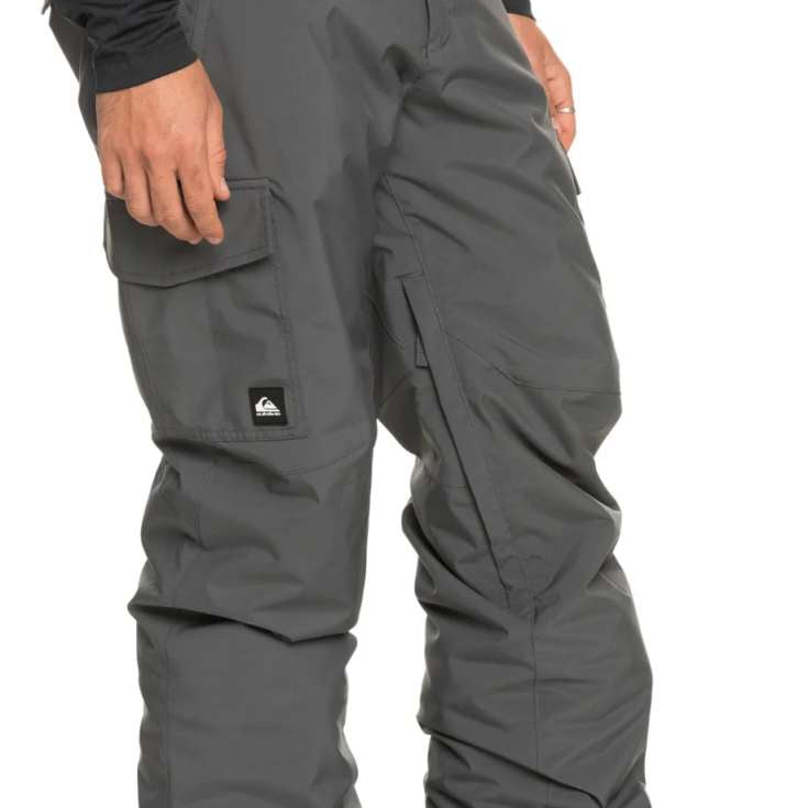 Quiksilver Porter Insulated Pant 2024 - Dark gray snow pants with zippered pockets and a black logo patch on the left leg.