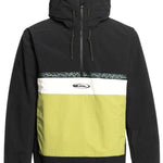Quiksilver Steeze Shell Jacket 2024 - A black jacket with a green and blue patterned stripe across the chest.