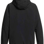 Quiksilver Steeze Shell Jacket 2024 - A black jacket with a hood, featuring a zipper and two zippered pockets on the front.