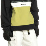 Quiksilver Steezz Shell Jacket - A black jacket with a white stripe across the chest and a greenish-yellow section at the bottom.