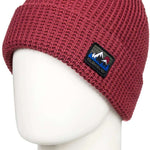 Quiksilver Tofino Beanie 2023 - A maroon beanie with a small rectangular patch on the front featuring a white mountain graphic and the word "Quiksilver" in black text.