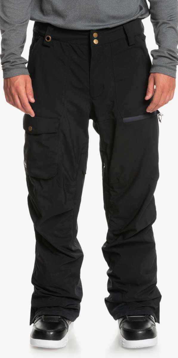 Quiksilver Utility Shell Pant 2023 - Black pants with two zippered pockets on each thigh and a small pocket on the right side of the waistband.