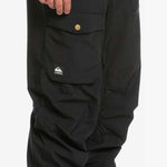 Quiksilver Utility Shell Pant 2023 - Black snow pants with a zippered pocket on the thigh and adjustable Velcro straps at the ankles.