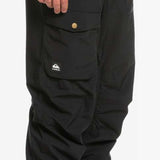 Quiksilver Utility Shell Pant 2023 - Black snow pants with a zippered pocket on the thigh and adjustable Velcro straps at the ankles.