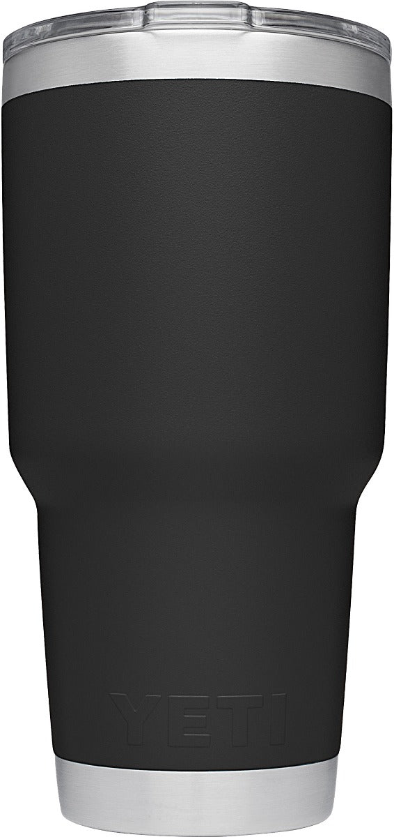 Yeti Rambler 30 oz. Tumbler with Magslider Lid - A stainless steel tumbler with a silver lid and a sliding closure mechanism.