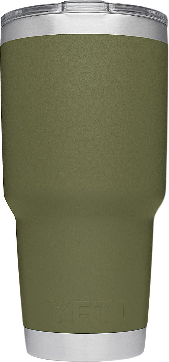 Yeti Rambler 30 oz. Tumbler with Magslider Lid - A stainless steel tumbler with a silver lid and a sliding closure mechanism.